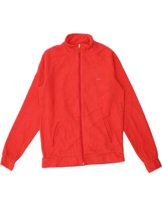 FILA Womens Fleece Jacket UK 14 Medium Red Polyester Front Pockets Side Pockets Patch Pockets