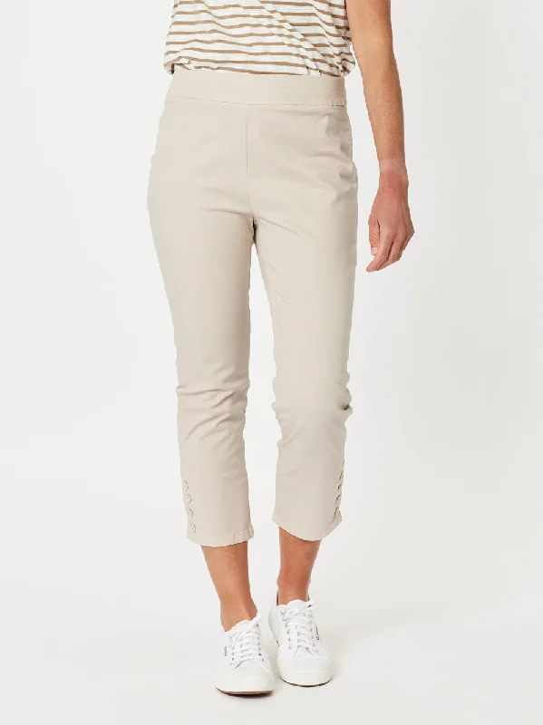 Charlie Cotton Twill Stretch Capri Pant - Natural Cozy Knit Pants