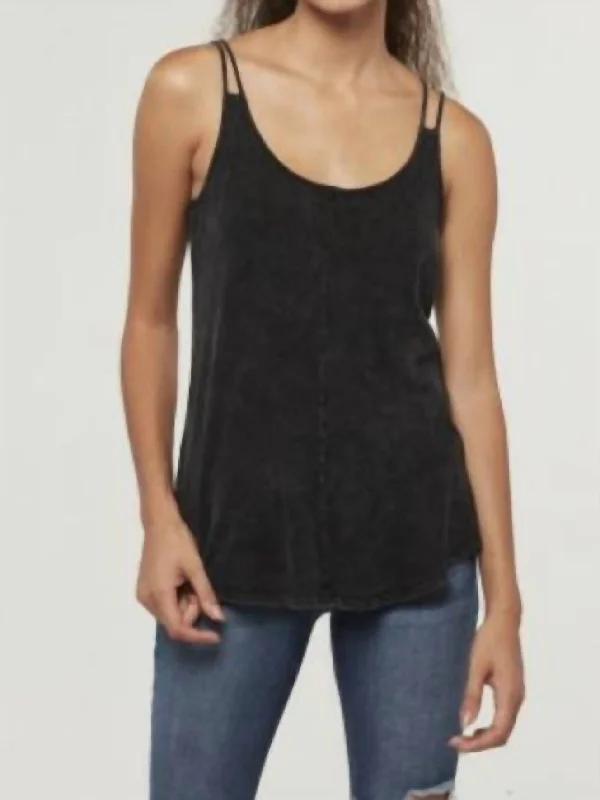 Brown Sugar Tank In Black cold shoulder tank