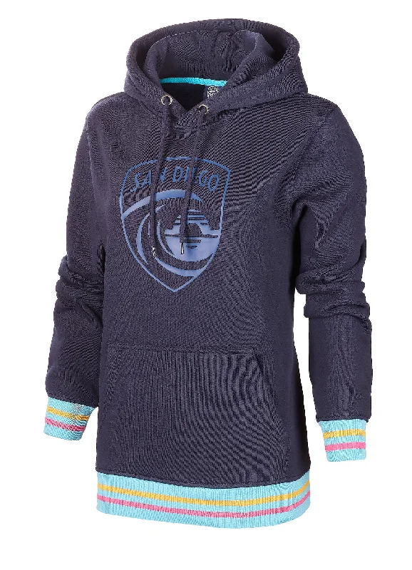 Women's San Diego Wave FC Tonal Crest Striped Ribbing Hoodie Hooded Sweatshirt Casual Wear Street Style