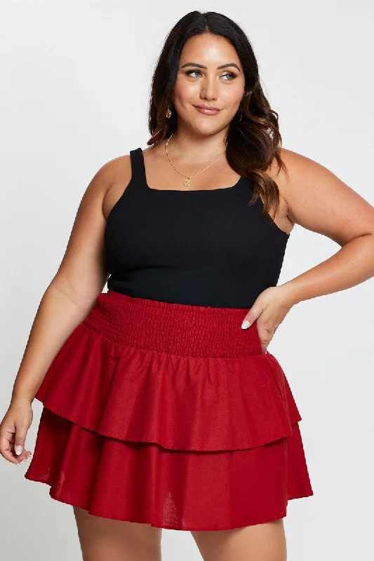 Brown Mini Skater Skirt Tie leather skirt sleek