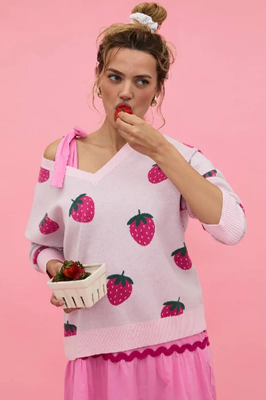 Beach Riot Joey Strawberry Sweatshirt Hoodie with V-Neck Classic Versatile