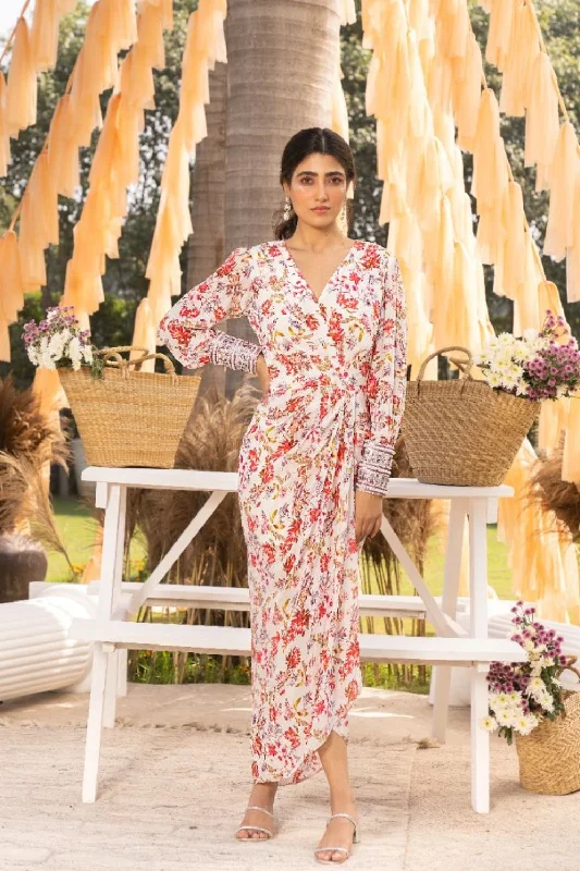 Off White Printed Draped Dress Tunics Bestseller popular