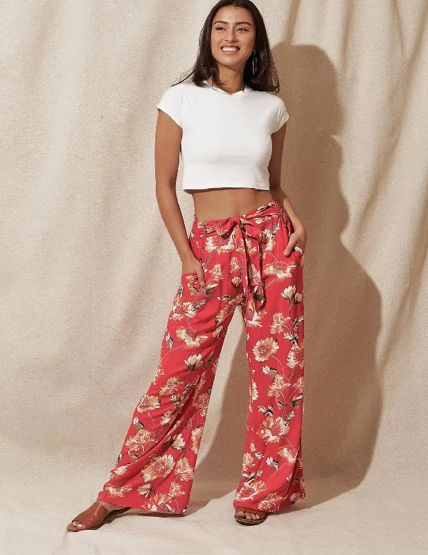 Red Poppy Pocket Pants Elegant Trouser Pants