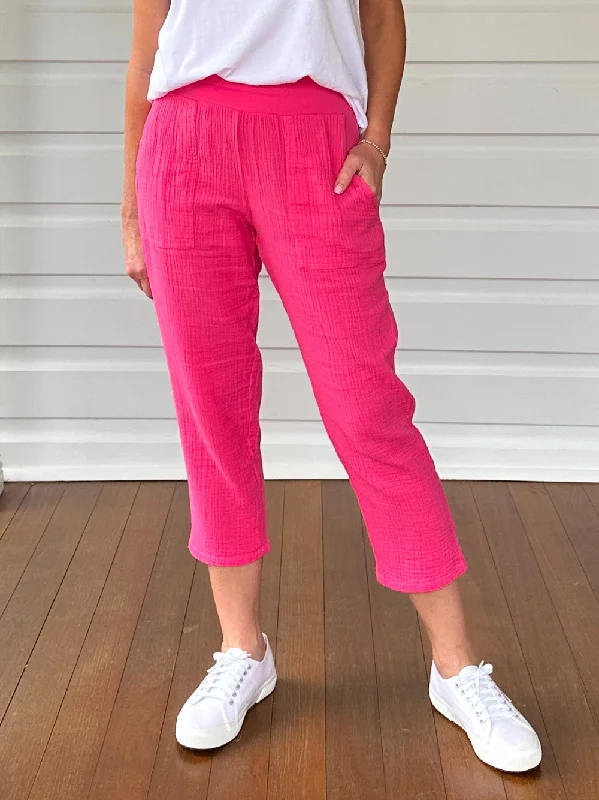 Byron Cotton 7/8 Pant - Hot Pink Trendy Wide-Legged Trousers