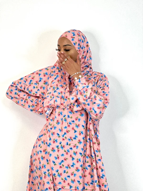 Pink Dream floral one piece islamic prayer dress Tunics Party sparkling