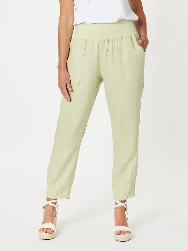 Sarah Linen Pleat Hem Pant - Celery Classic Flared Pants