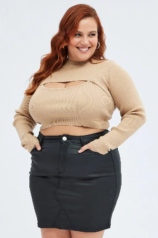 Black Mini Skirt Coated Denim cashmere skirt rich