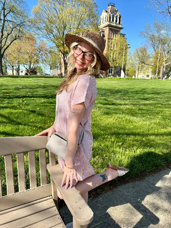 Pink Checked Dress Floral Print girly