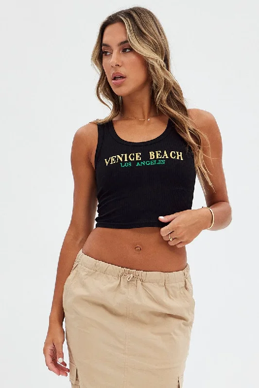 Black Rib Tank Scoop Neck Sleeveless vintage tank top