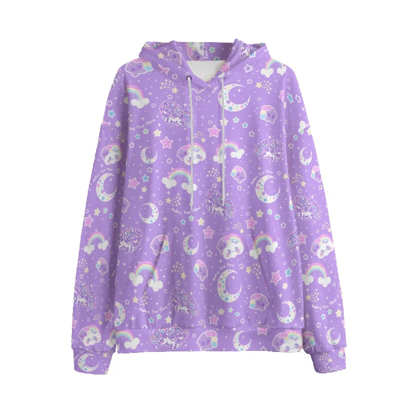 Rainbow Stardust Unicorn Friends Unisex Hacci Fleece Pullover Hoodie Hoodie with Ribbed Cuffs Snug Fit Comfort