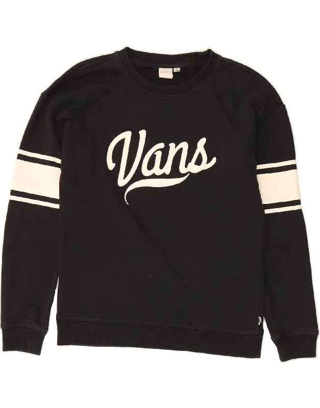 VANS Womens Graphic Sweatshirt Jumper UK 6 XS Black Colourblock Cotton Hoodie with Raglan Sleeves Sporty Comfortable