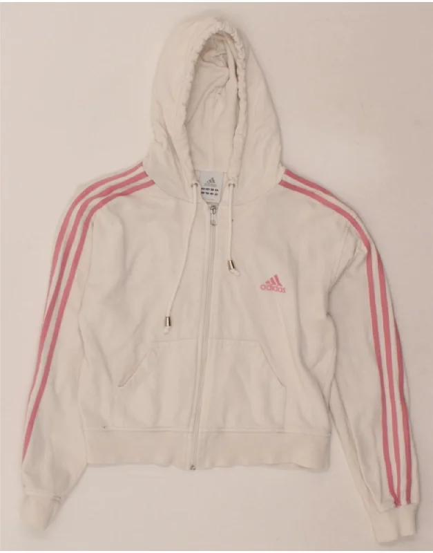 ADIDAS Womens Crop Zip Hoodie Sweater UK 10 Small White Cotton Rayon Fabric Velvet Fabric Corduroy Fabric