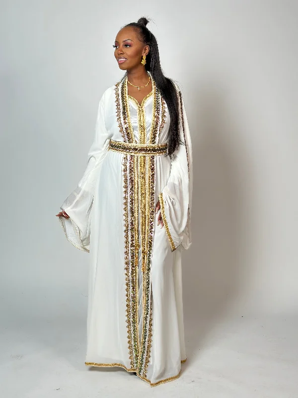 White and gold Kaftan dress Tunics Luxurious premium