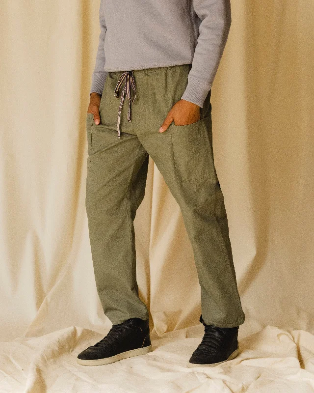 Drawstring Pant | Olive Canvas Comfortable Pleated Pants