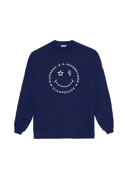 Scamp & Dude x Style For Stroke Unisex Navy with Rainbow Foil Smiley Face Sweatshirt Graphic Hoodie Design Print