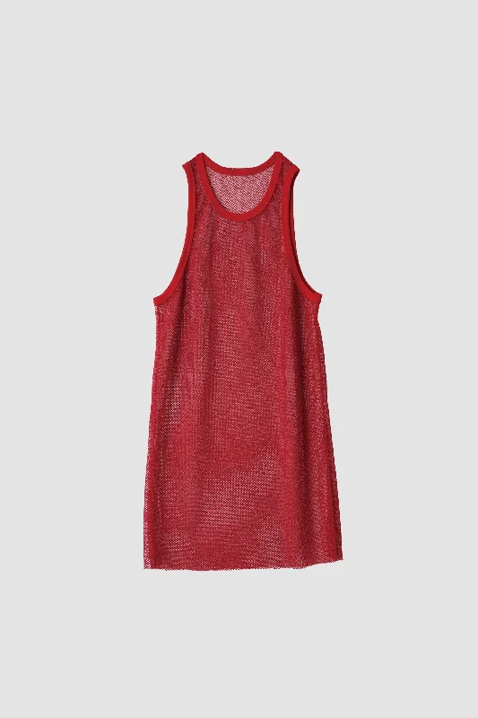 JOHN MASON SMITH  POLYESTER SLAB MESH LONG TANK TOP(RED) stretchy tank top