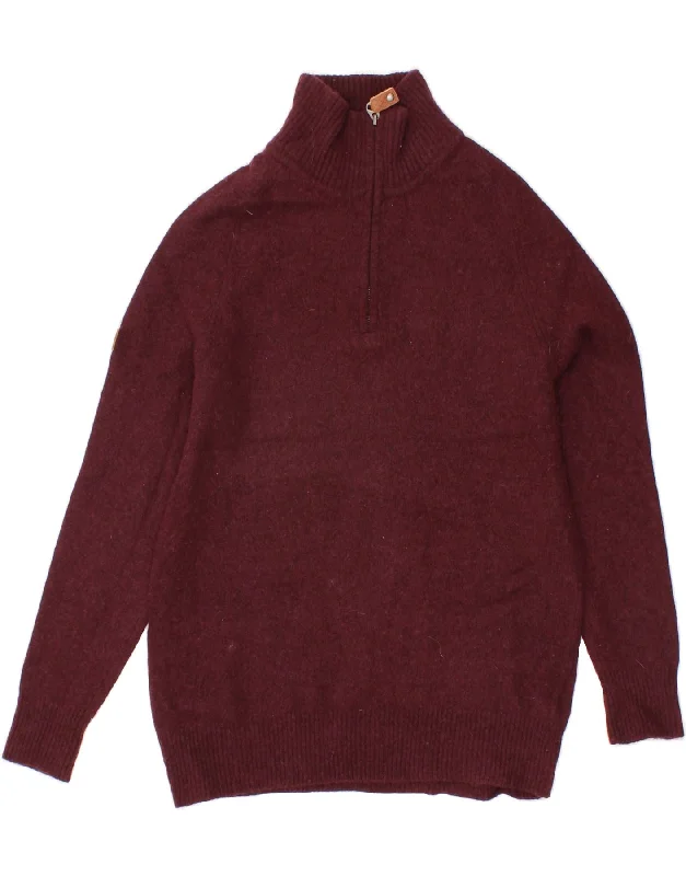 SUPERDRY Womens Zip Neck Jumper Sweater UK 16 Large Burgundy Lambswool Mesh Fabric Canvas Fabric Denim Fabric