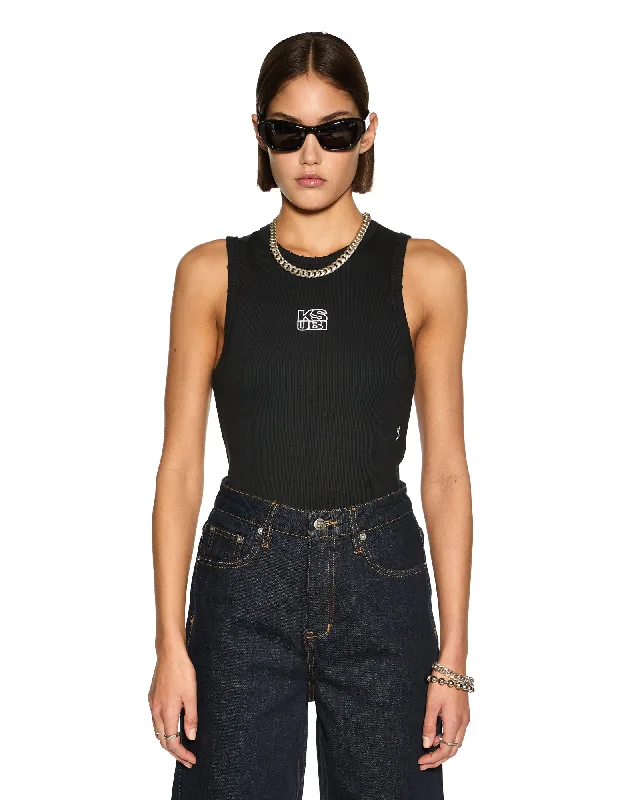 STACKED SYNDICATE TANK XTRA BLACK one shoulder tank