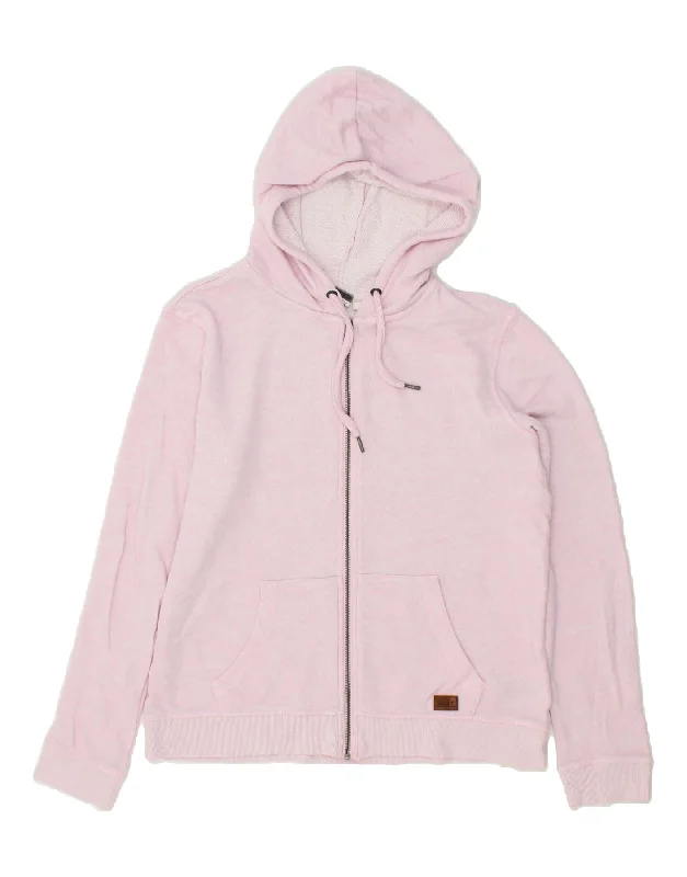 ROXY Womens Zip Hoodie Sweater UK 16 Large Pink Cotton Mesh Sweater Canvas Denim