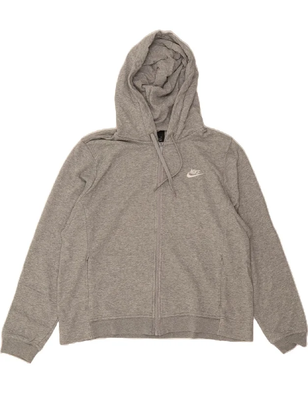 NIKE Womens Oversized Zip Hoodie Sweater UK 18 XL Grey Flecked Cotton Hoodie with Hem Drawcord Adjustable Customizable