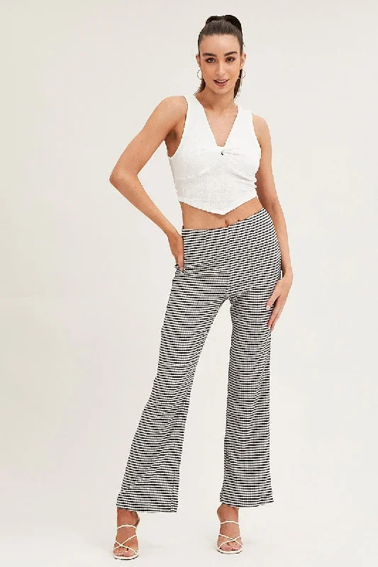 Check High Rise Pants Straight Leg High-Waist Trousers