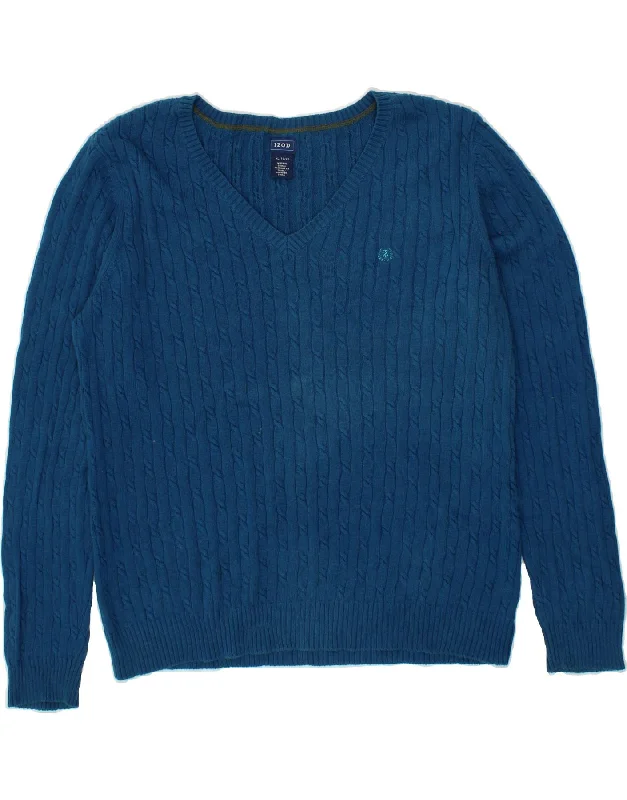 IZOD Womens V-Neck Jumper Sweater UK 18 XL Blue Cotton Stretchy Elastic Breathable