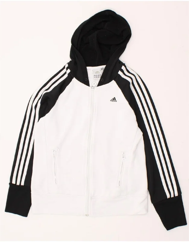 ADIDAS Womens Climalite Zip Hoodie Sweater UK 14 Medium  White Colourblock Hoodie with Illustration Artistic Creative