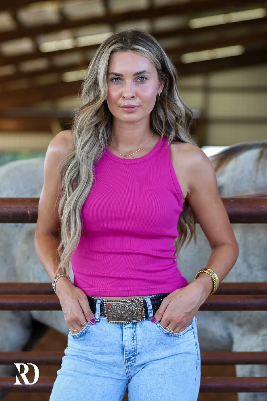 PRISM PINK RIBBED ALL-IN-ONE TANK | RD ESSENTIALS cutout tank top
