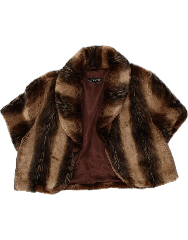 AFTERSHOCK Womens Short Sleeve Faux Fur Bolero Jacket UK 14 Medium Brown Rayon Fabric Velvet Fabric Corduroy Fabric