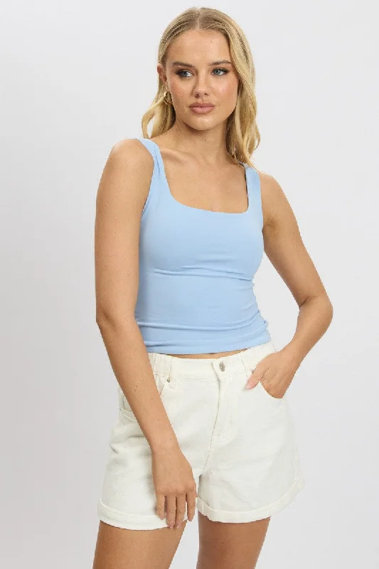 Blue Tank Top Sleeveless Supersoft slim fit tank