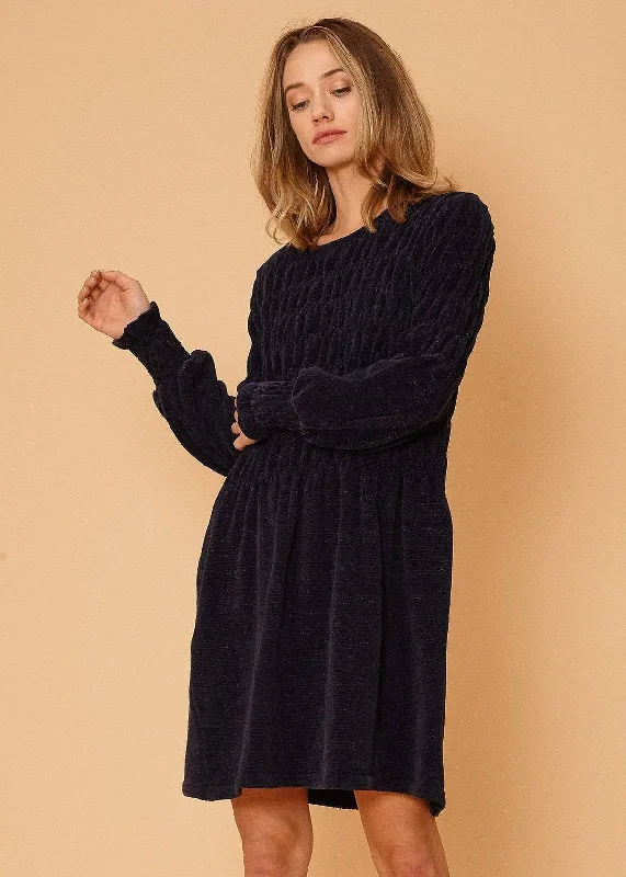 Women's Midnight Sweater Dress in Midnight by Shop at Konus High Neck Crew Neck V-Neck