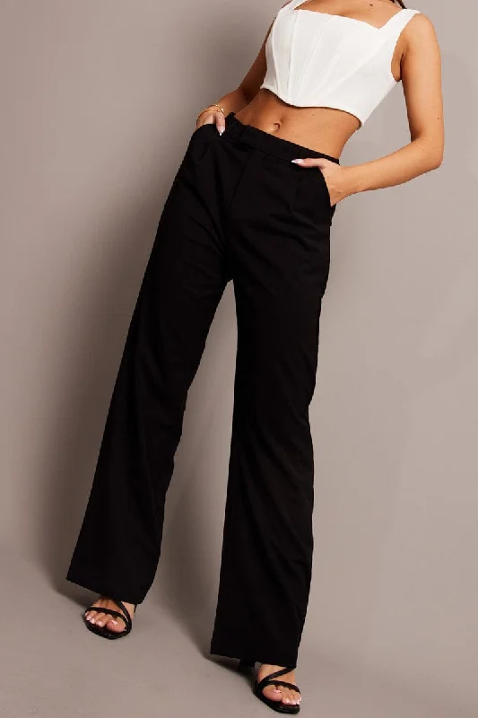 Black Wide Leg Pants Mid Rise Comfortable Jogger Trousers