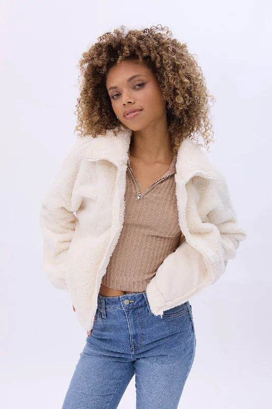 Sherpa Zip-Up Sweatshirt Hoodie with Half-Zip Sporty Casual