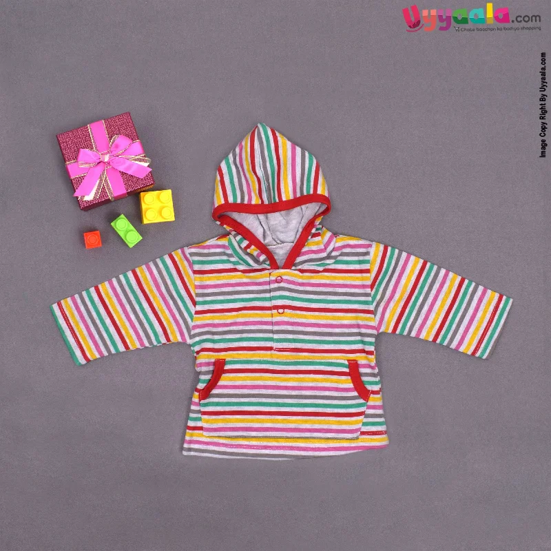 PRECIOUS Full sleeves hoodies t - shirt, cotton - multicolored stripes Hoodie with Frayed Bohemian Relaxed