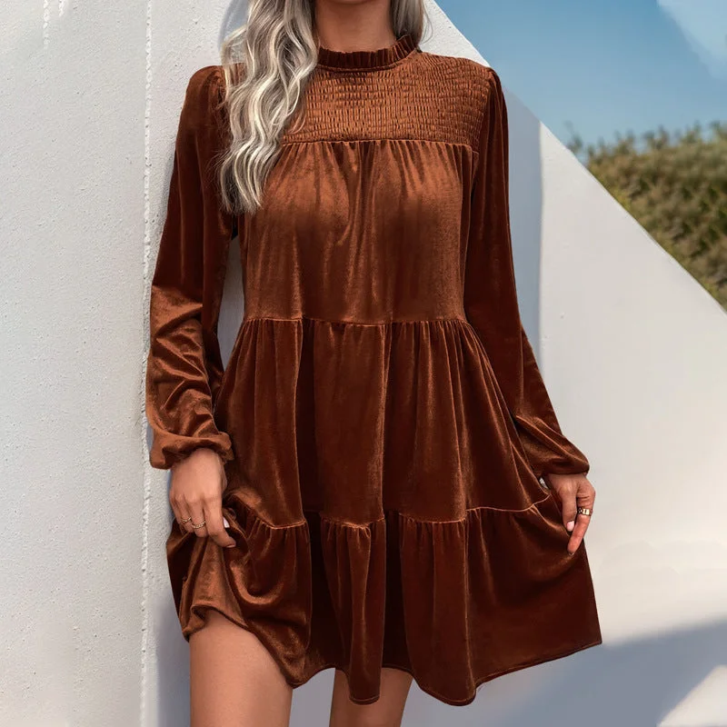 IKEARLAX popular women's clothing long-sleeved dress new solid color velvet temperament elegant dress Tunics Ceremony elegant IKEARLAX popular women's clothing long-sleeved dress new solid color velvet temperament elegant dress Tunics Ceremony elegant