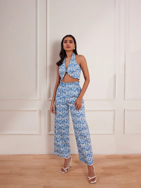 Denim Abstract Print Paper Bag Pant Casual Lounge Pants