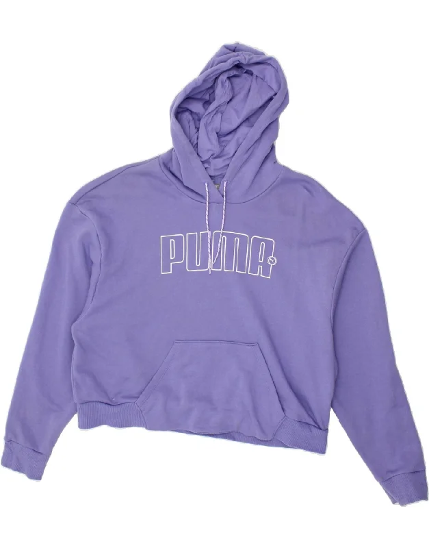 PUMA Womens Crop Graphic Hoodie Jumper UK 18 XL Purple Cotton Hoodie with Applique Textured Unique