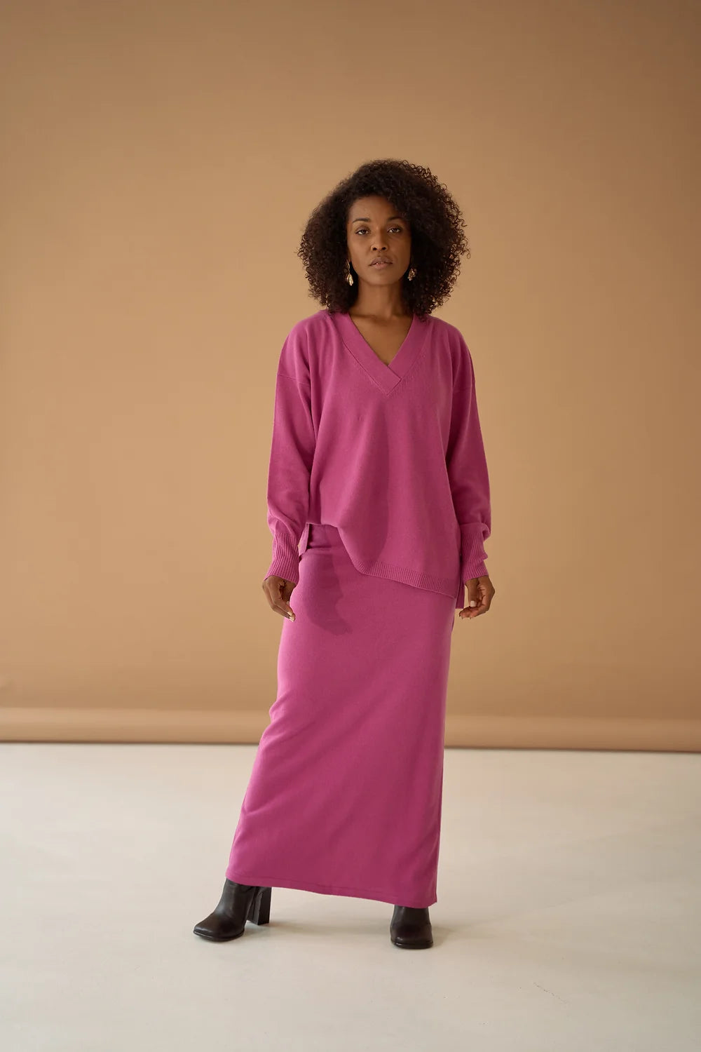 Pink Maxi Skirt Cashmere Wool denim skirt durable