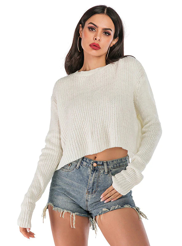 PURE COLOR KNITTED CASUAL SWEATER Modern Contemporary Chic