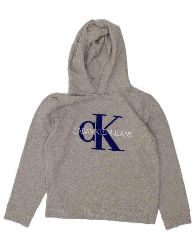 CALVIN KLEIN JEANS Womens Graphic Hoodie Jumper UK 14 Medium  Grey Cotton Hoodie with Half-Zip Sporty Casual