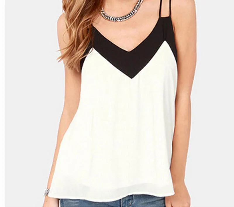 Style Women Sleeveless Halter Blouses Casual Vest Loose Chiffon Blouse V Neck Tank Tops Plus Size spandex blend tank