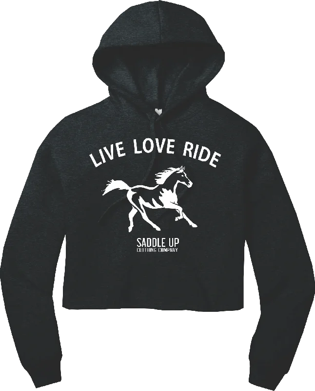 Live Love Ride Cozy Crop Hoodie Hoodie with Hem Raw Edge Edgy Unfinished