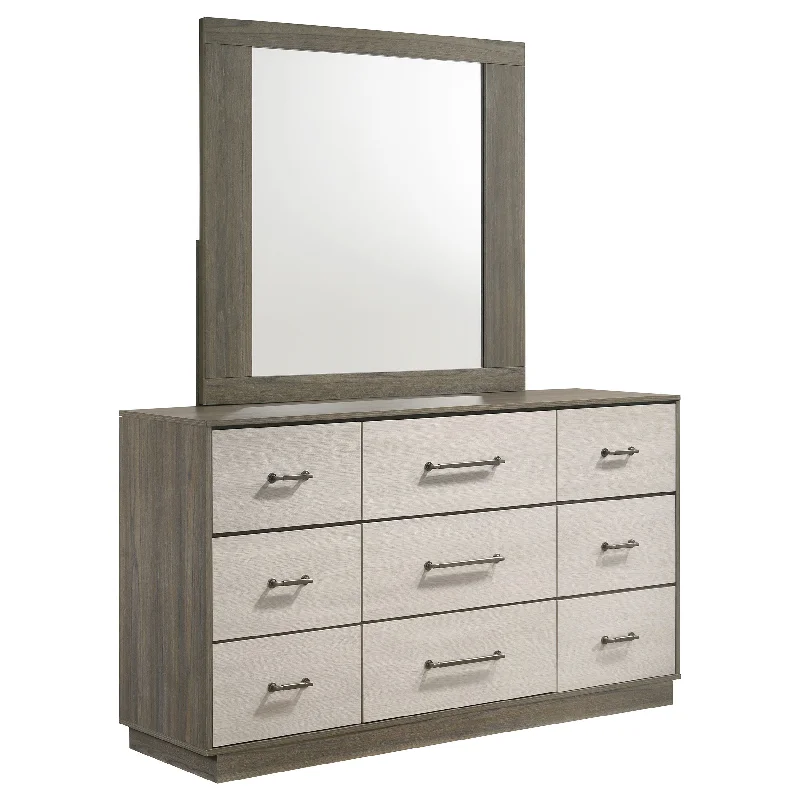 Fenwick - 9-Drawer Dresser With Mirror - Gray Oak Tunics Designer luxury