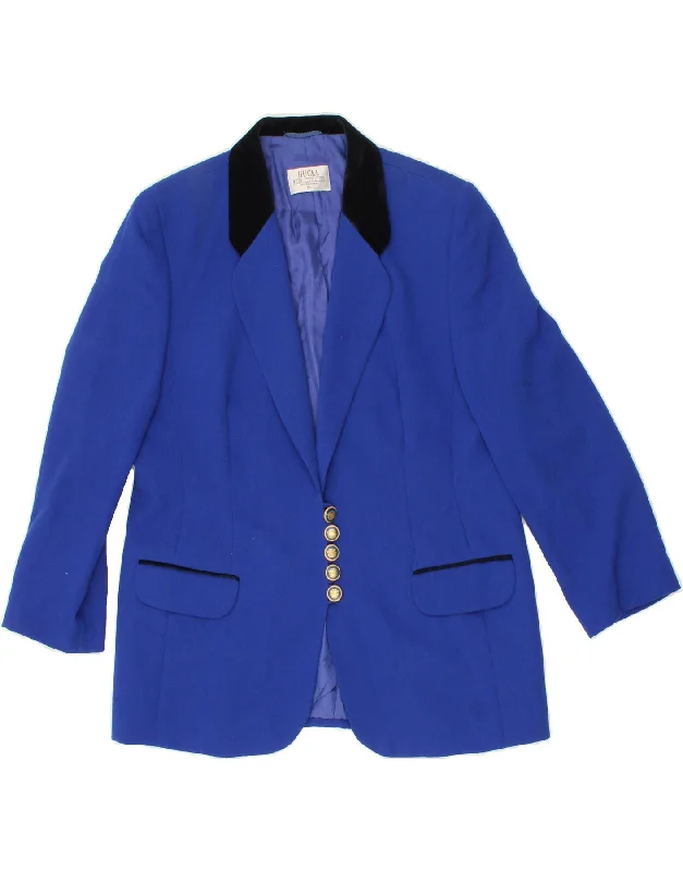 HUCKE Womens 5 Button Blazer Jacket UK 20 2XL Blue Polyester Faux Fur Fabric Real Fur Fabric Shearling Fabric