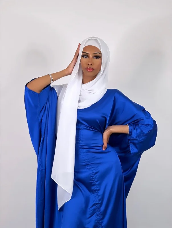 Royal Blue butterfly satin dress Crew Neckline Sporty