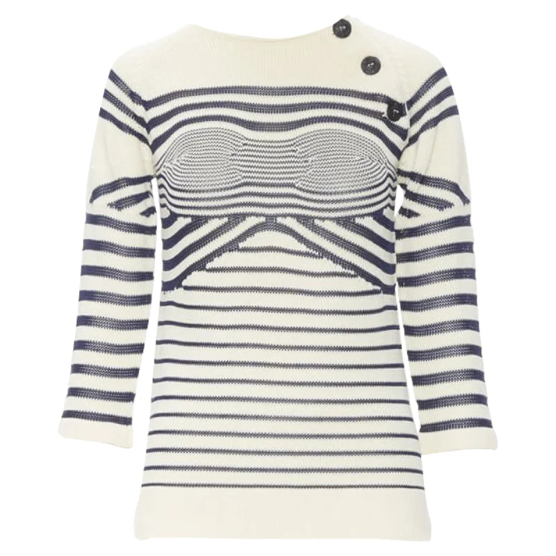 Jean Paul Gaultier Cyber Baba optical stripe sailor sweater Turtle Neck Boat Neck Asymmetrical Neck