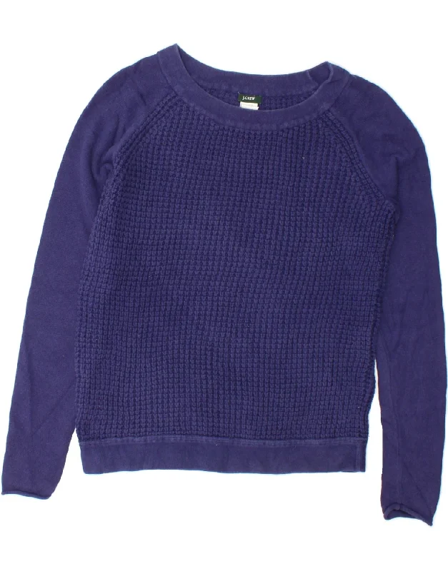 J. CREW Womens Crew Neck Jumper Sweater UK 6 XS Navy Blue Cotton Elegant Classic Vintage