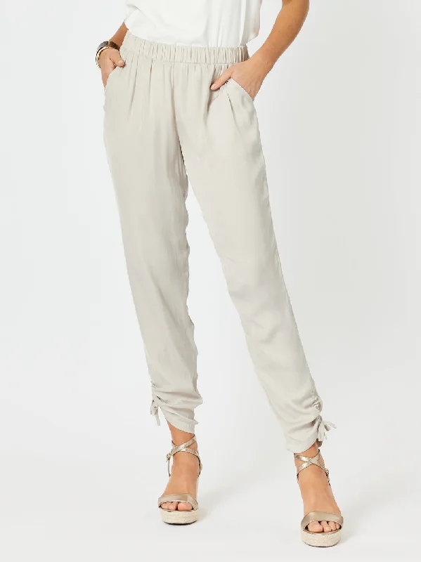 Traveller Luxe Side Tie Pant - Champagne Soft Stretch Trousers
