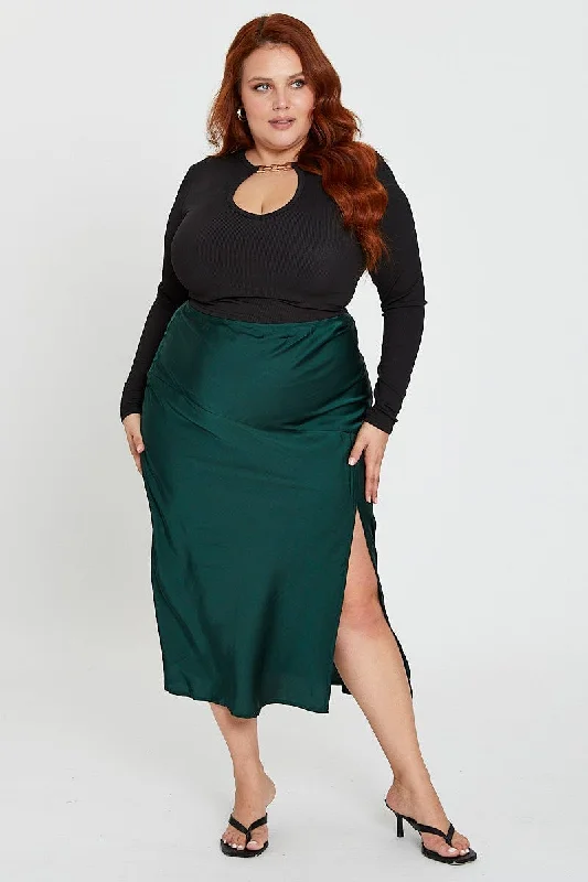 Green Midi Skirt cashmere skirt fine
